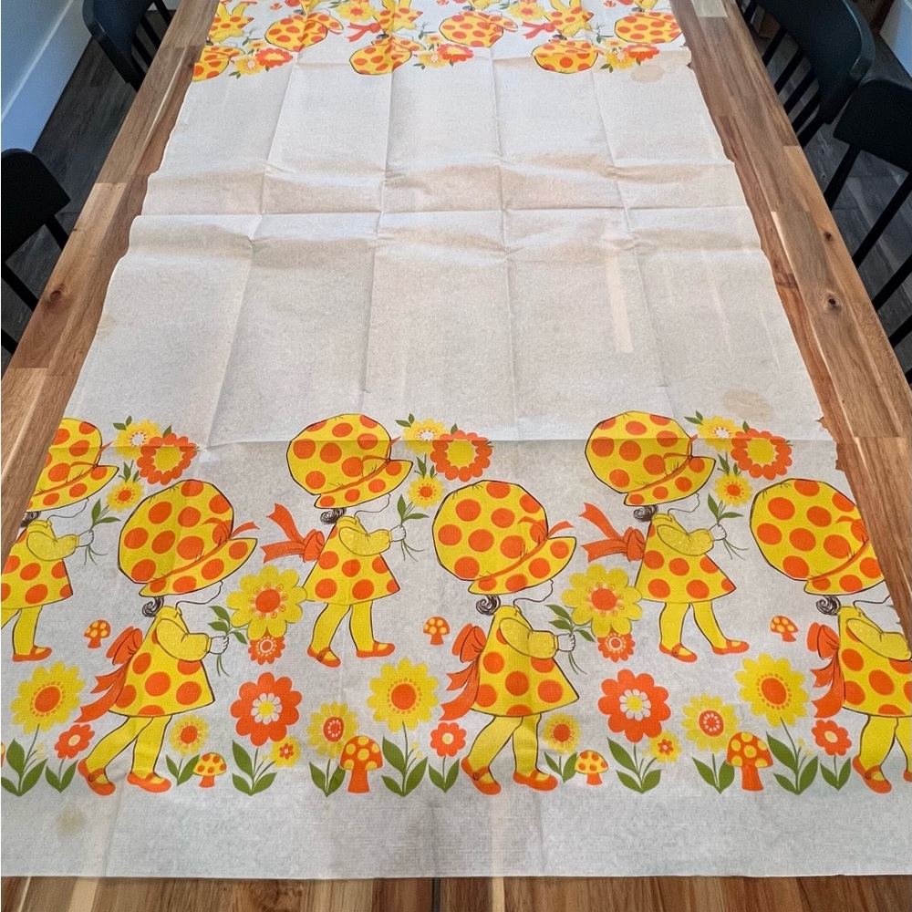 Retro Disposable Yellow and Orange Floral Tablecloth | Vintage Picnic Decor